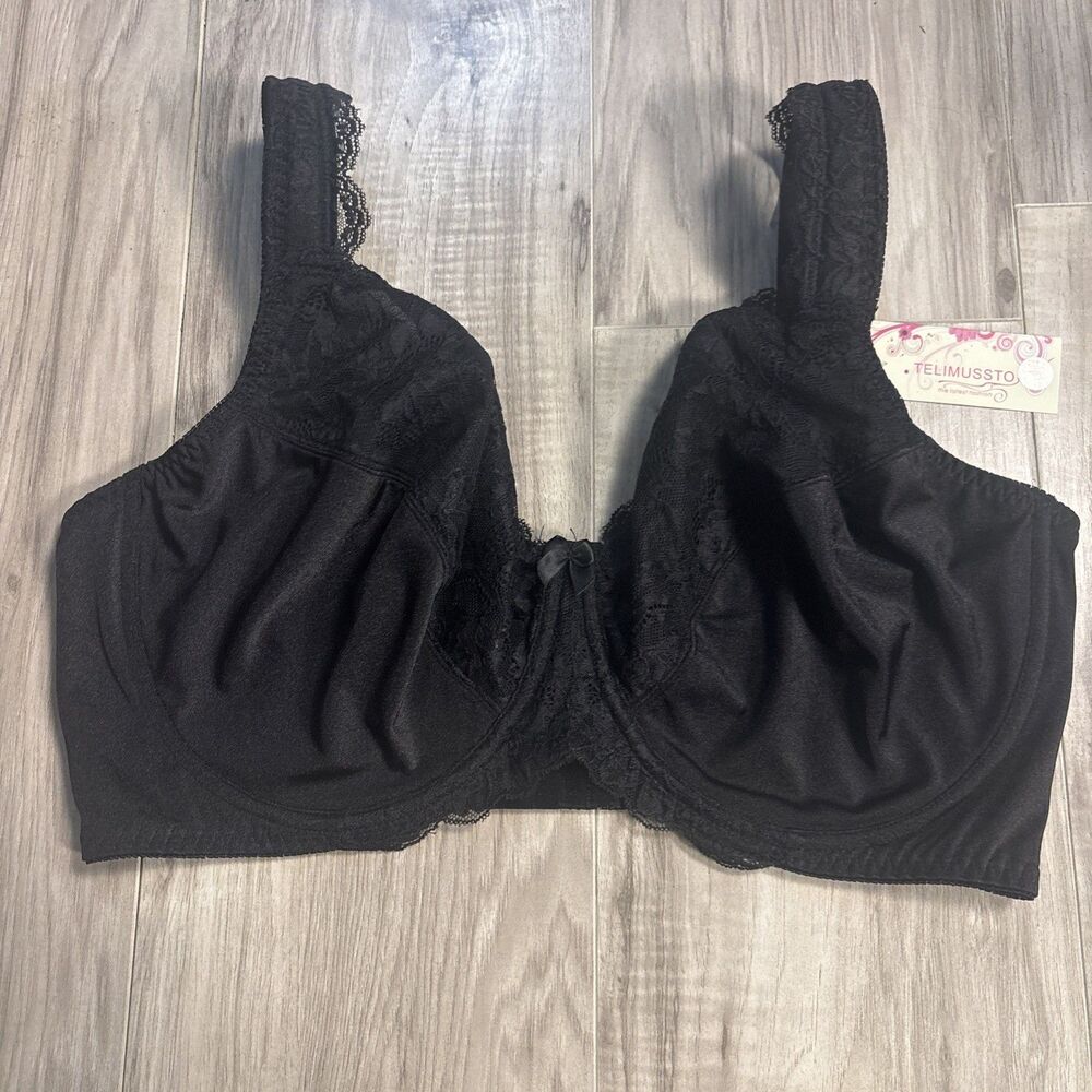 NWT Telimussto Black lace Balconette Bra Size 48G